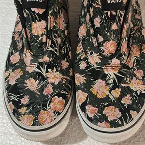Vans Women's Black and Pink Floral Sneakers